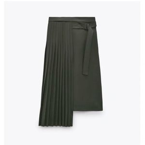 Zara Belted Pleat Pleated Panel Paneled Skirt Army Green
